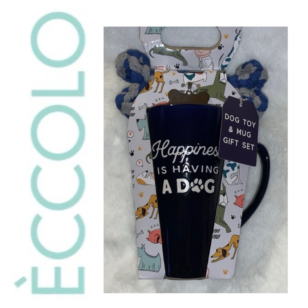 😎 ECCOLO Happiness Is Having A Dog Mug, Dog Tag & Dog Toy Gift Set NWT